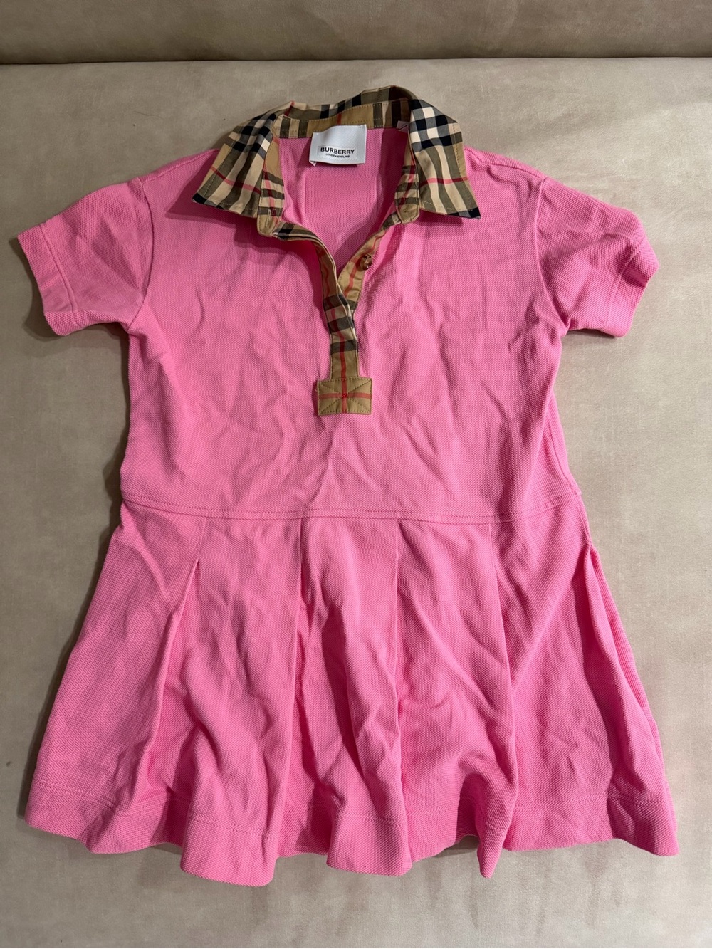 Burberry Pink Girls' Polo Dress with Iconic Check Collar